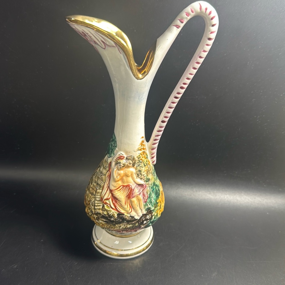 Vintage Italian GB Capodimonte Hand Painted Vase Italy floral etched